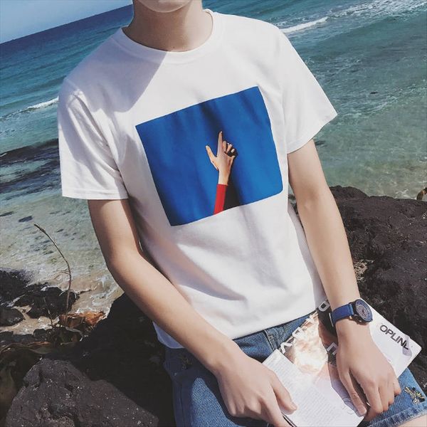 

2019 short-sleeved t-shirt thin fashion brand loose pinduoduo low-cost clothing 2019 short-sleeved t-shirt men's thin fashion brand loo, White