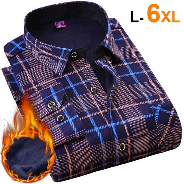 

men's casual shirts nigrity 2021 winter mens fashion warm long sleeve plaid shirt thick fleece lined soft flannel plus big size l-6xl, White;black