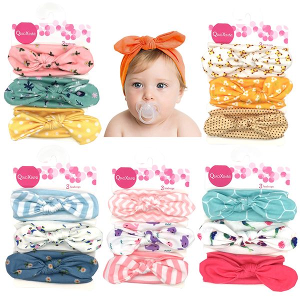

baby girls rabbit ear headbands bow turbans 3pcs infant elastic unicorn whale print hairbands children headwear kids hair accessories, Slivery;white