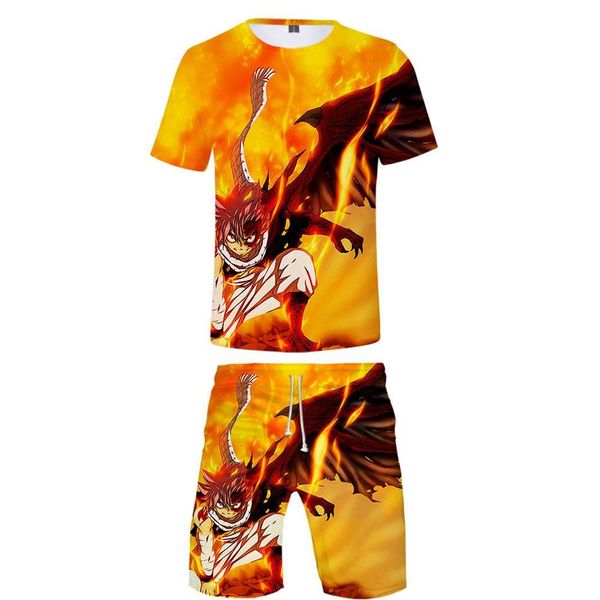 

2019 new fairy tail 3d print casual cool man 2 set summer popular hip hop fashion high street baseball shirt+short pants sets, Gray