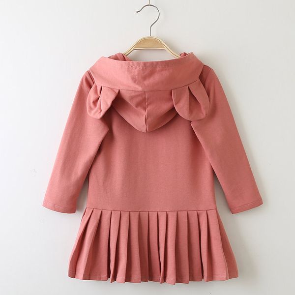 

baby girls dress cute rabbit hooded casual dresses kids pleated long sleeve cotton dress 2019 new spring autumn pink dresses, Red;yellow