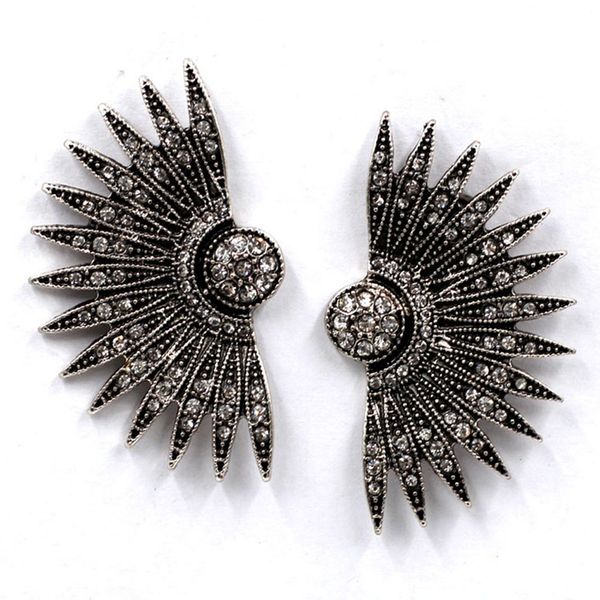 

new women's fashion earrings rhinestone black crystal ear stud for women girls geometric fan earrings dropship & wholesale, Silver