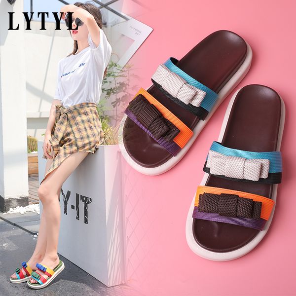 

fashion butterfly-knot summer slippers women flat shoes multi color beach slippers slides sandals ladies platform shoes b-11, Black
