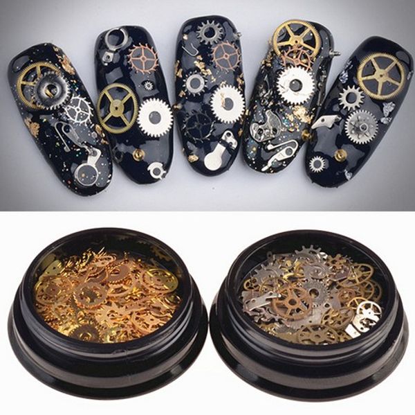 

steam punk nail art decoration, 3d diy jewelry metal time gear mechanical component ultra- thin manicure decor accessories nail tips, mixed, Silver;gold