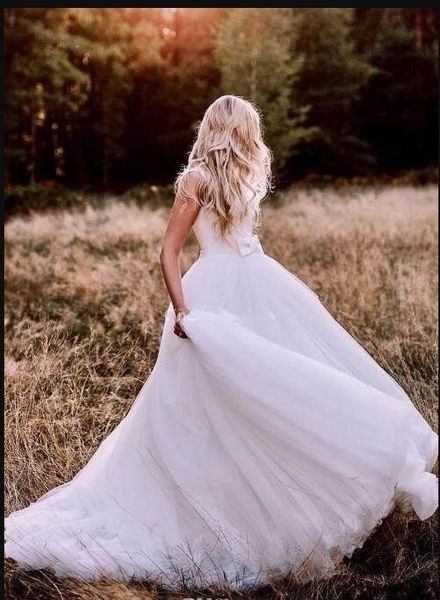 Abiti da sposa a-line in tulle di raso country occidentale 2019 Abiti da sposa semplici senza schienale bohémien Taglie forti con fiocco Abiti economici da sposa