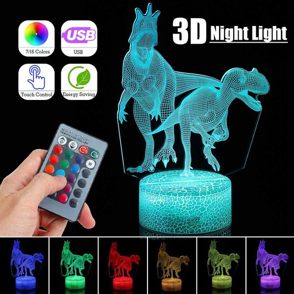 

animal 3d led night light for children 16 color usb battery power dual dinosaur creatives illusion desktable lamp home decor