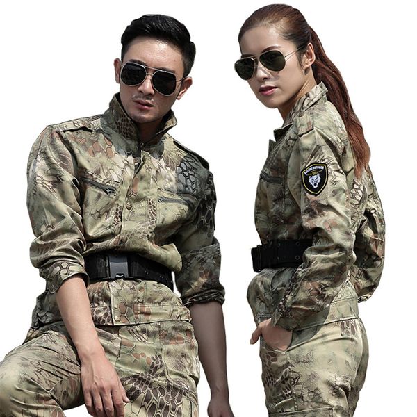 

mens hunting clothes yellow python camouflage suit army tactical jackets+pants uniforms multicam combat ghillie suits, Camo