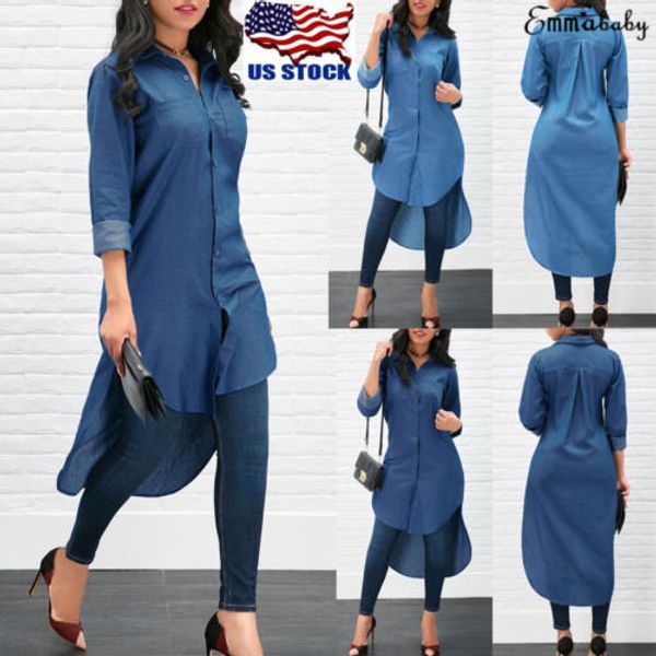

new blue denim dress women long sleeve button solid demin jeans shirt dress clubwear party midi lady fashion casual, Black;gray