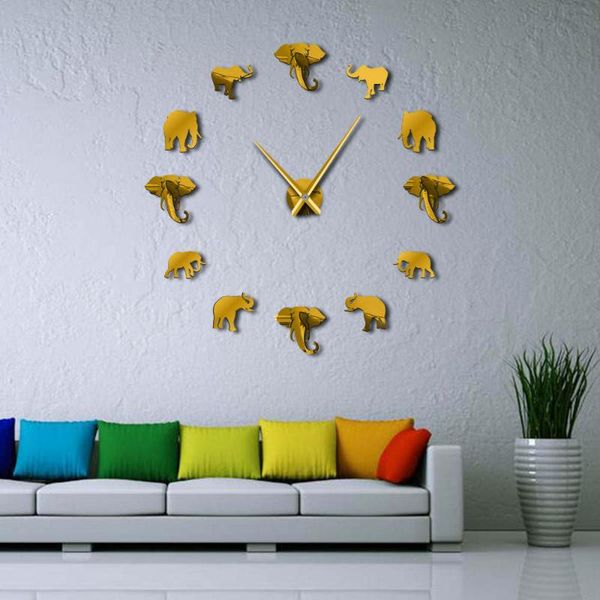 

animal elephant mirror acrylic diy wall sticker clock home living room decor