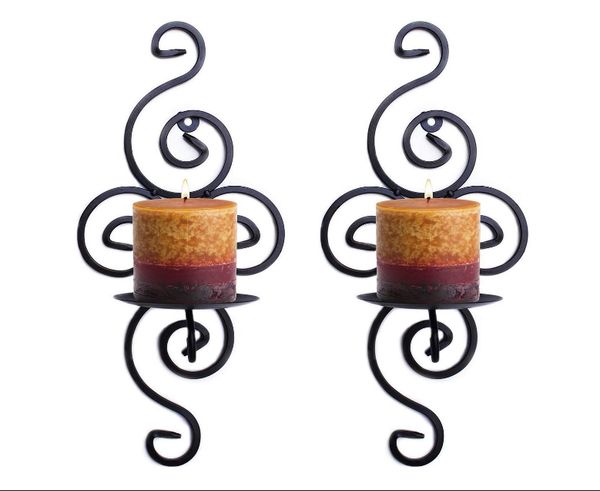 Set Of 3 Elegant Swirling Iron Hanging Wall Candleholders Votives