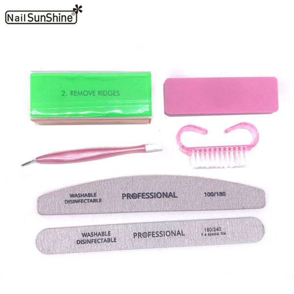 

6pcs/set nail art files dust brush sponge block buffing nail sanding files shiner cuticle pusher gel polish kit acrylic set