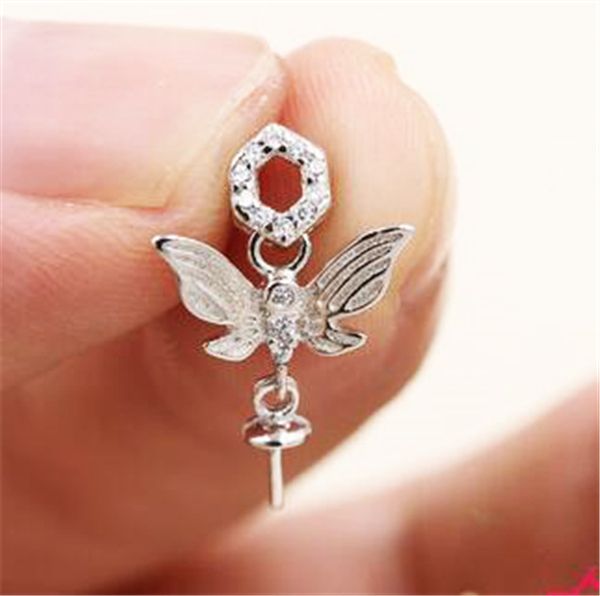 

butterfly pearl pendant necklace setting mounting 100% solid 925 sterling silver wome's diy jewelry findings accessory gift wholesale d
