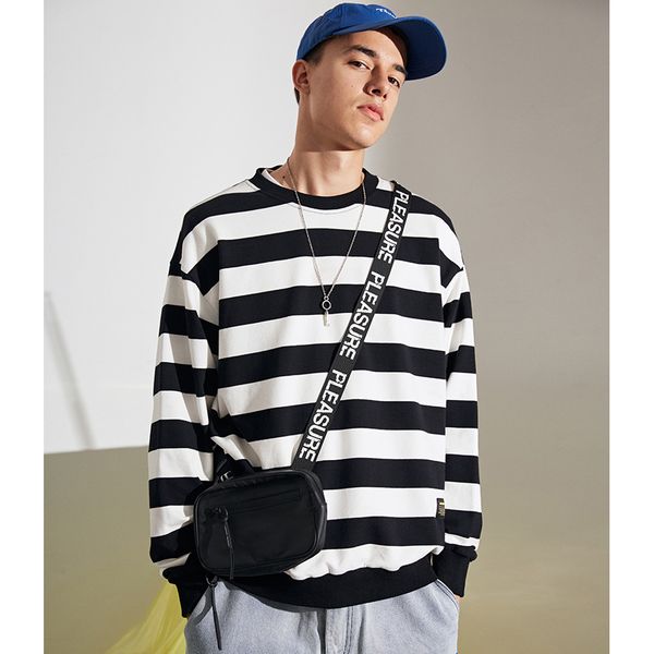 

mens brand sweater 2019 new arrival designer over size striped round neck shirt coat mens luxury hoodies new men clothing, Black