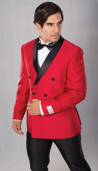 Esmoquin de novio rojo / blanco Hombres de doble botonadura Esmoquin de boda Chaqueta de solapa negra Blazer Hombres populares Cena / Traje Darty (Chaqueta + Pantalones + Corbata) 1157