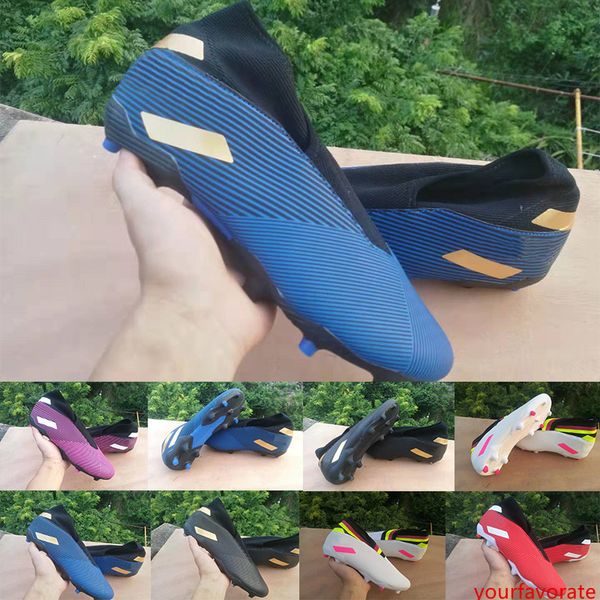 

2020 new arrive mens soccer shoes messi nemeziz 19.3 laceless fg ace 19 x slip-on low 360 football high ankle red blue white boots cleats