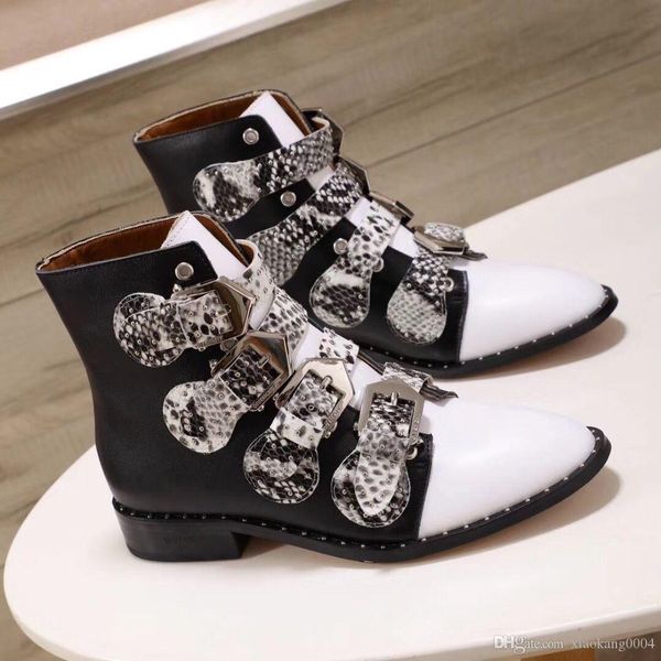 

kolnoo handmade ladies fashion martin boots four buckles rhinstones round-toe flats boots ankle party prom shoes xd02, Black