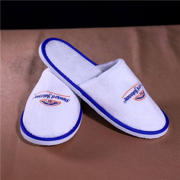 

stylish logo custom l spa white color soft velvet winter warm terry disposable l slipper yiwu