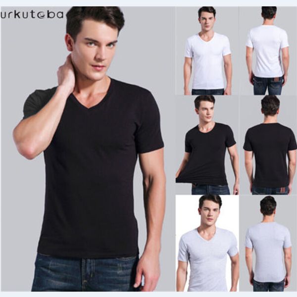 

men's short sleeve t-shirt v&o neck casual solid color cotton men slim short sleeve t shirt, White;black