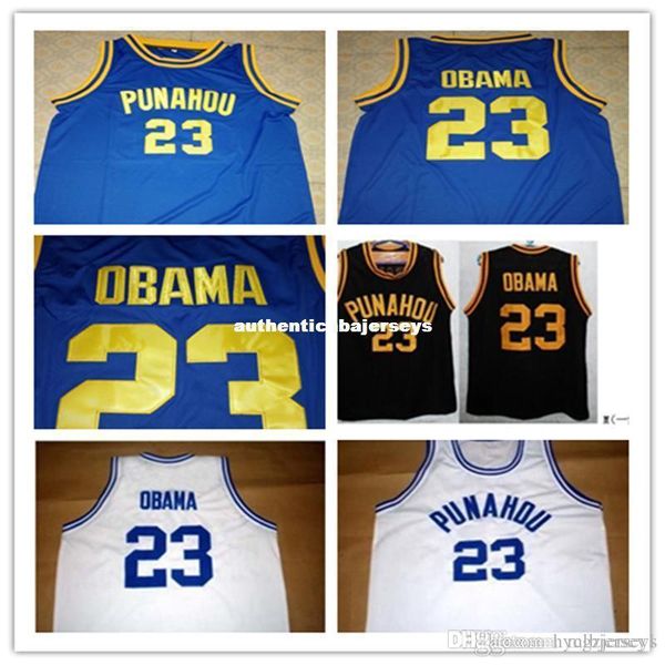 

custom barack obama # 23 punahou lisesi basketball formasi mavi white stitched with all customize name and numbers jerseys, Black;blue