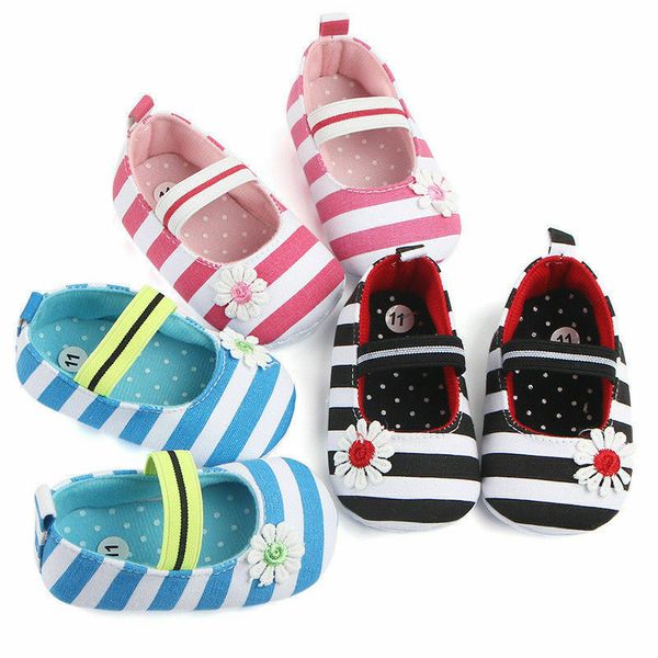 

cute newborn baby girl striped soft crib shoes elastic closed infants anti-slip sneaker prewalker 0-18m