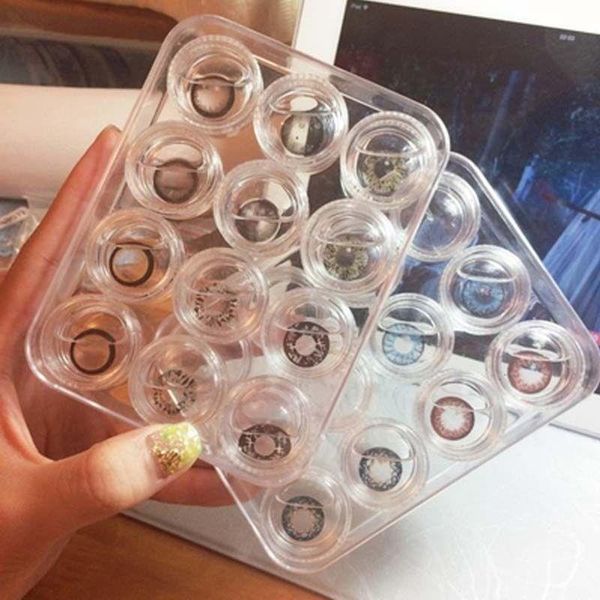 

no lenses 12 grids contact lens box holder portable small lovely clear eyewear bag container contact lenses soak storage case