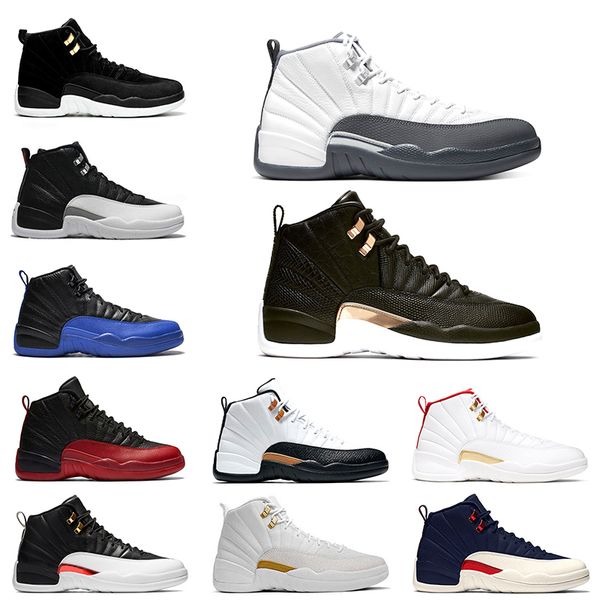 

2020 jumpman 12 12s mens trainer basketball shoes dark grey university gold reverse taxi black sports sneakers size 40-47