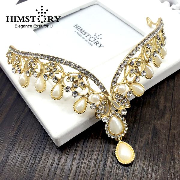 

himstory pearl rhinestone headpiece indian designs forehead hair ornaments wedding bridal hair accessories wedding headdress, Golden;white