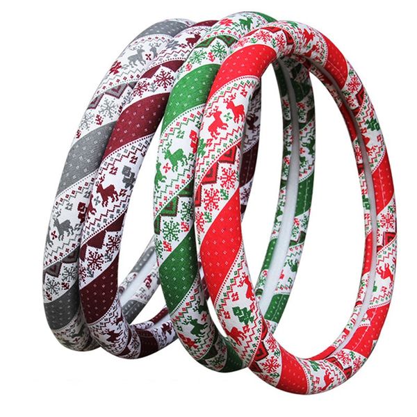 

chrismas car decor universal breathable anti-slip flax car steering wheel cover size 38cm for christmas gift protector