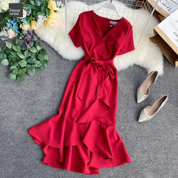 

dress 2019 summer ladies ruffled short sleeved v neck high waist solid graceful wrap women vestidos drop shipping, Black;gray