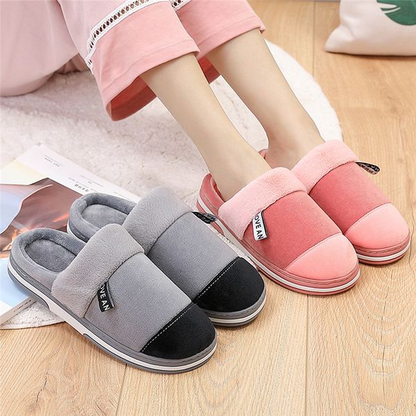 

women casual home plus velvet warm shoes large size slippers winter fashion comfortablecotton slippers chaussures femme v8, Black