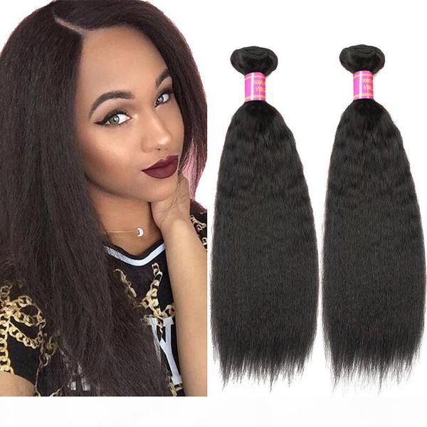 

8a brazilian virgin hair kinky straight 2 bundles 100% brazilian kinky straight human hair extensions brazilian coarse yaki straight hair, Black