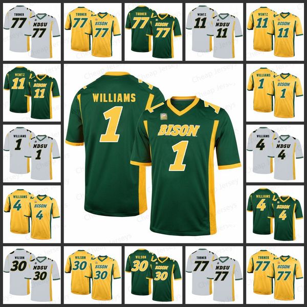 

mens ndsu jerseys 77 turner 11 wentz 4 williams 30 wilson all stitched north dakota state bison college football jersey, Black