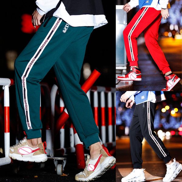

hirigin 2018 mens joggers фитнес трек брюки мода тонкий streetwear sweatpants кулиской тренировки боковой нашивки карандаш штаны, Black