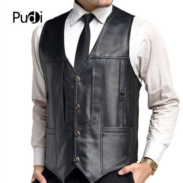 

pudi 2019 men new fashion genuine sheep leather men's vest winter warm business casual outwear, Black;white
