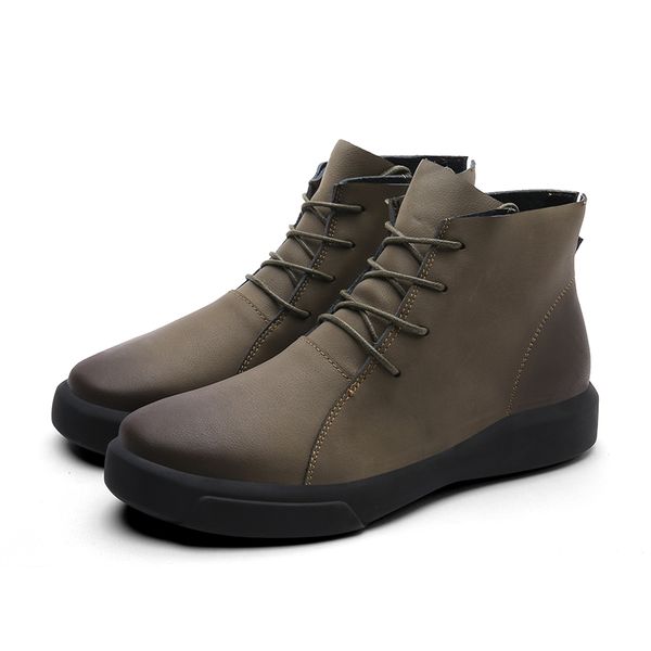 

men's boots with flannel and explosive leather overalls in autumn and winter, Black