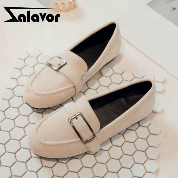 

zalavor women flats shoes metal buckle casual loafers lazy shoes for women fashion round toe soft footwear plus size 32-48, Black
