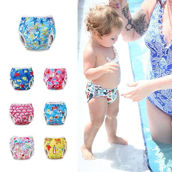 

infant children leakproof swimming nappies newborn baby high waist swimming trunks baby cartoon printed swim diapers