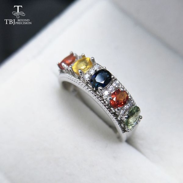 

tbj,colorful gemstone ring with natural 1.1ct fancy color sapphire gemstone ring in 925 sterling silver fine jewelry with box, Black