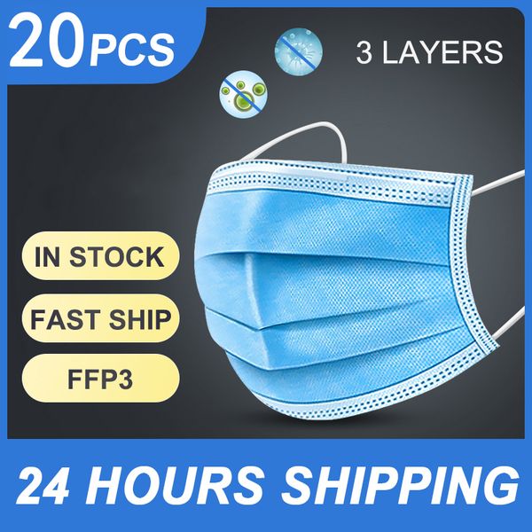 

20pcs mouth mask pm2.5 anti dust non woven 3-layers face masks ffp3 disposable mark
