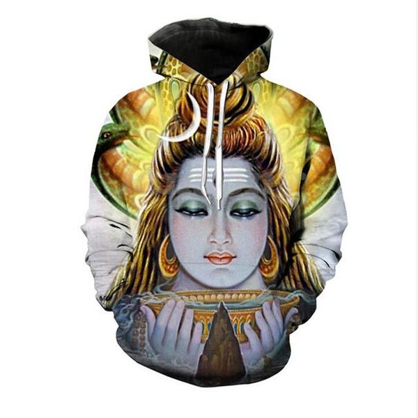 

new fashion bhole shankar prints hooded sweatshirt men women long sleeve outerwear pullovers 3d hoodies xm0107, Black