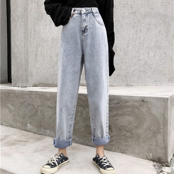 

2019 jeans baggy straight leg high-waisted harems, Blue