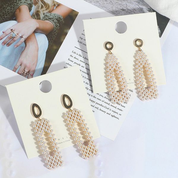 

korean style fashion stud pearl jewelry women pearls vintage earrings long simulated temperament geometric, Golden;silver