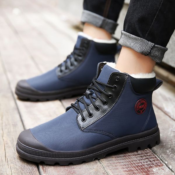 

plus size 45 men ankle boots winter wedges rubber warm snow boots male short plush lace up walking shoes male solid, Black