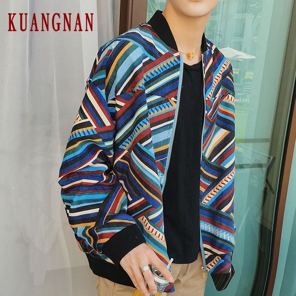 

kuangnan striped jacket men coat bomber jacket men japanese streetwear coat 2019 autumn new windbreaker hip hop xxl, Black;brown