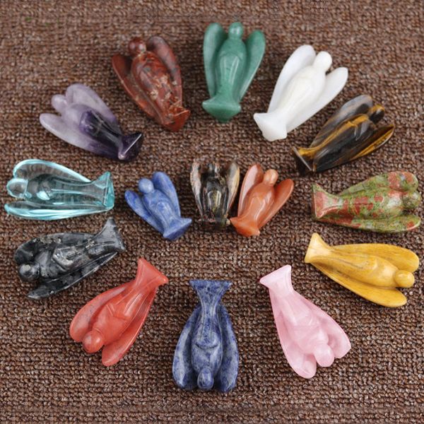 

2020 Hot Selling Fashion Carved Mixed natural Stone Angel Charms Pendants for Necklace making jewelry