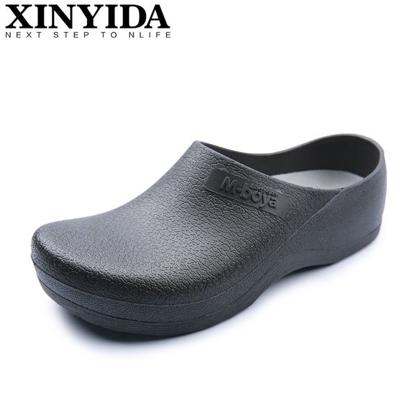 

l kitchen clogs non-slip chef shoes casual flat work shoes breathable resistant kitchen cook working shoes size plus 37-46 y200702, Black