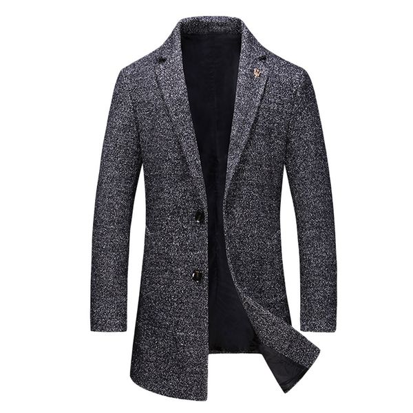 

men's casual blends 2019 autumn winter warm long coat fashion business long slim overcoat mens coat outwear blends, Black