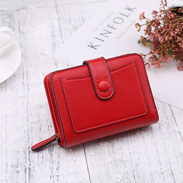 

short pu leather 3 fold wallet, Red;black