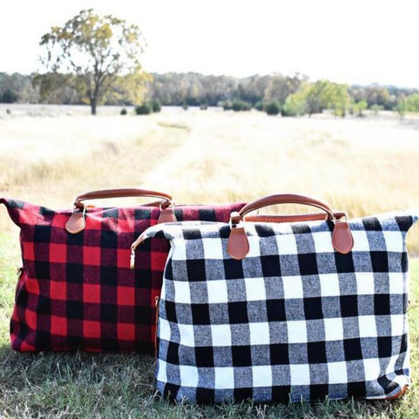 

buffalo check handbag red black plaid bags large capacity travel tote with pu handle sports yoga totes storage maternity bags 10pcs, Pink;blue
