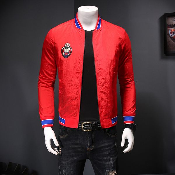 

2020 new fashion spring autumn men's pig embroidery casual jacket baseball collar jacket plus size m-4xl men's coat outerwear men, Black;brown